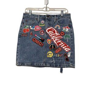 Y2K Mossimo Junior's Patch Denim Jean Mini Skirt Destroyed Size 5